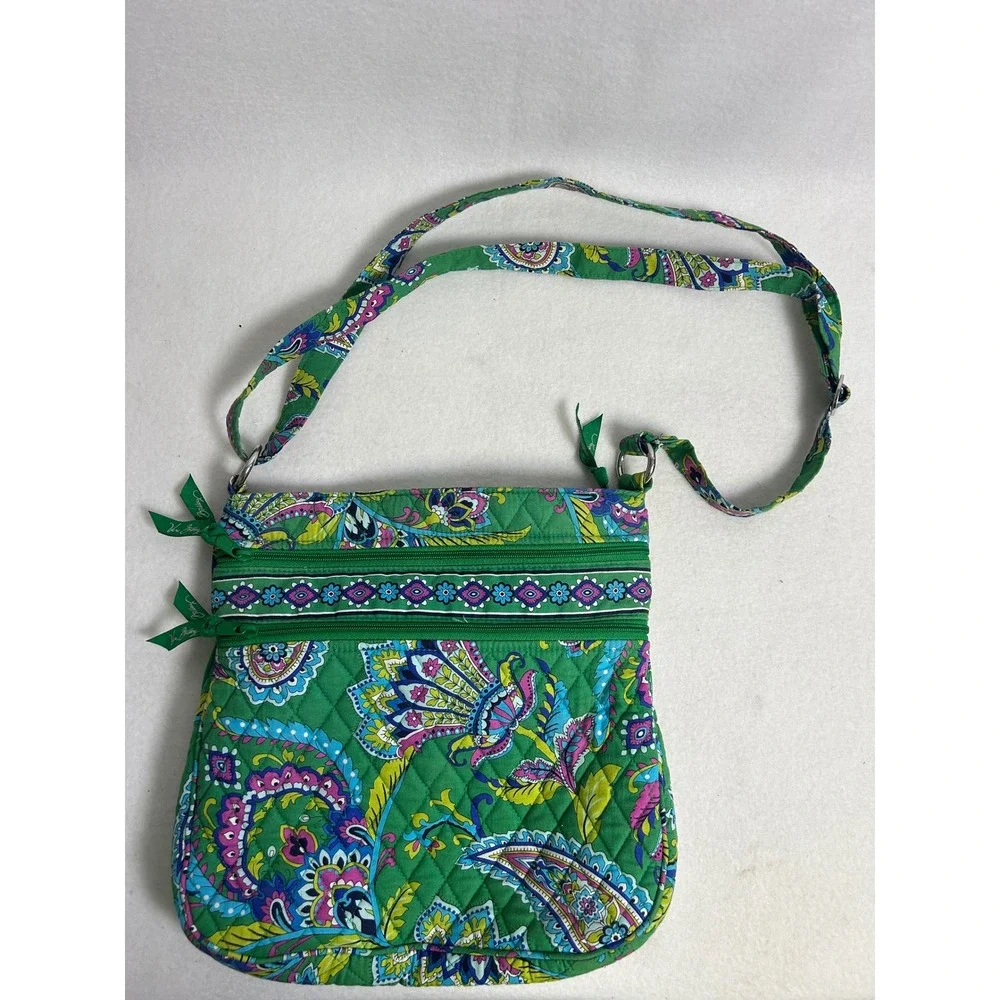 Boho Vera Bradley Women Small Green‎ Go Wild Paisley Quilted Crossbody Bag Purse